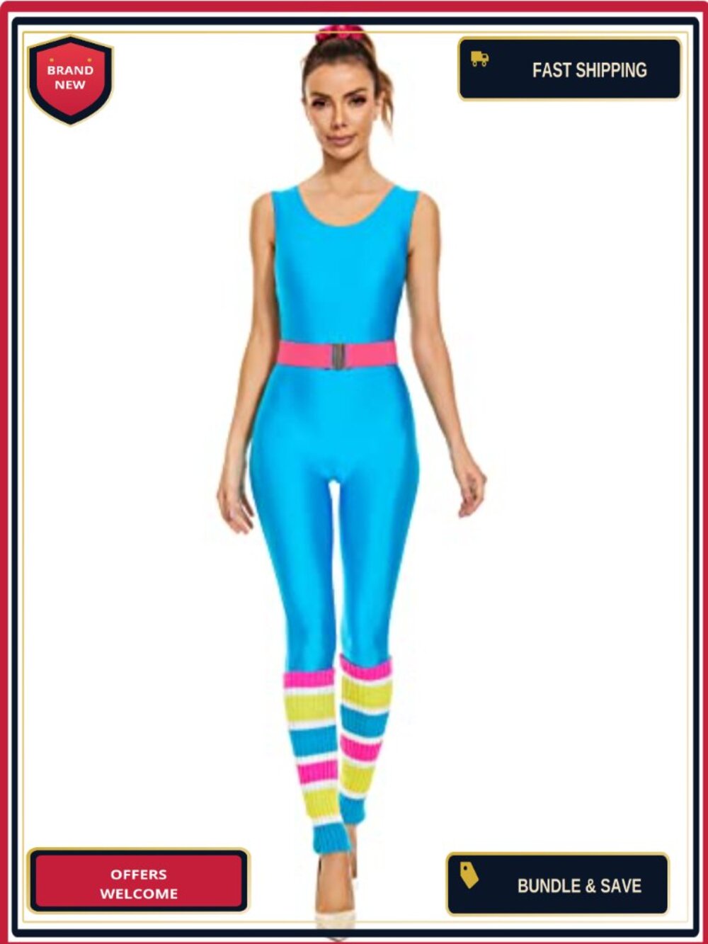 80s Workout Costume Set Rompers Leg Warmers Belt Headband Wristbands